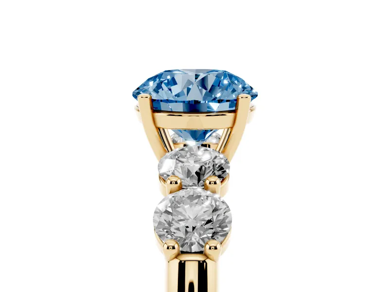 Round 5 Stone Engagement Ring Setting for a Fancy Blue Lab-Grown Diamond | Yellow Gold