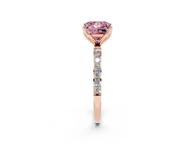 Princess Cut Pave Engagement Ring Setting for a Fancy Pink Lab-Grown Diamond | Slim Band | Rose Gold