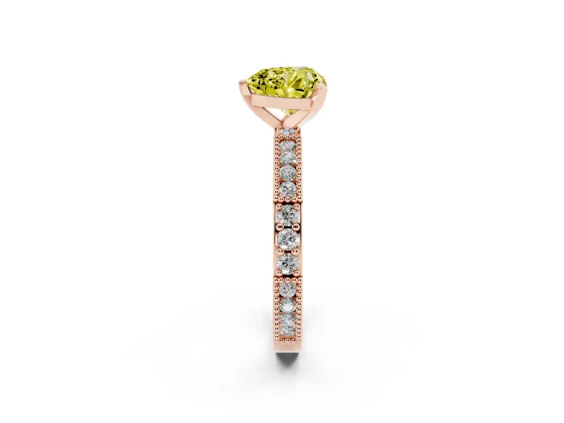 Fancy Yellow Heart Cut Diamond Solitaire Ring Set in Rose gold with Slim Pavé Band and Prong Setting