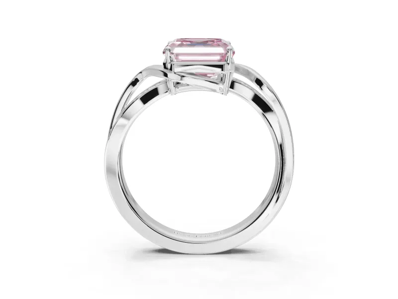 Asscher Cut Bypass Solitaire Engagement Ring Setting for a Fancy Pink Lab-Grown Diamond | Pavé Strands | Sterling Silver
