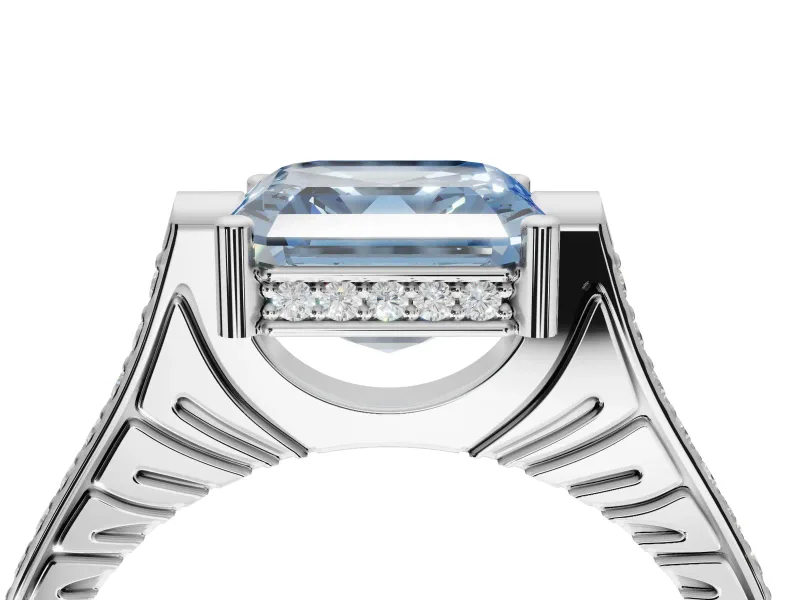 Asscher Cut Vintage Cathedral Engagement Ring Setting for a Fancy Blue Lab-Grown Diamond | Carved Band | Sterling Silver