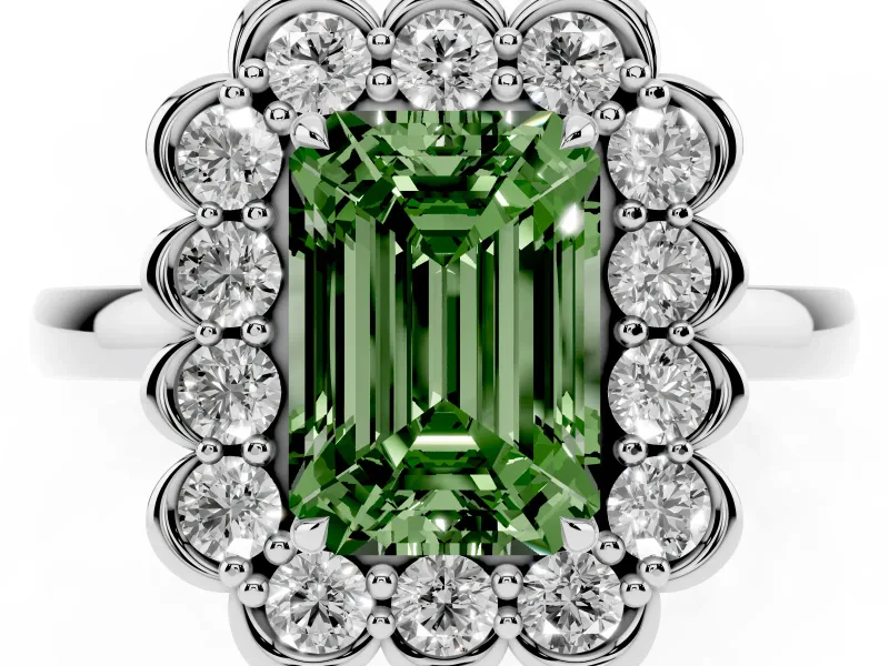 Emerald Cut Halo Engagement Ring Setting for a Fancy Green Lab-Grown Diamond | Sterling Silver - Design NV-24719