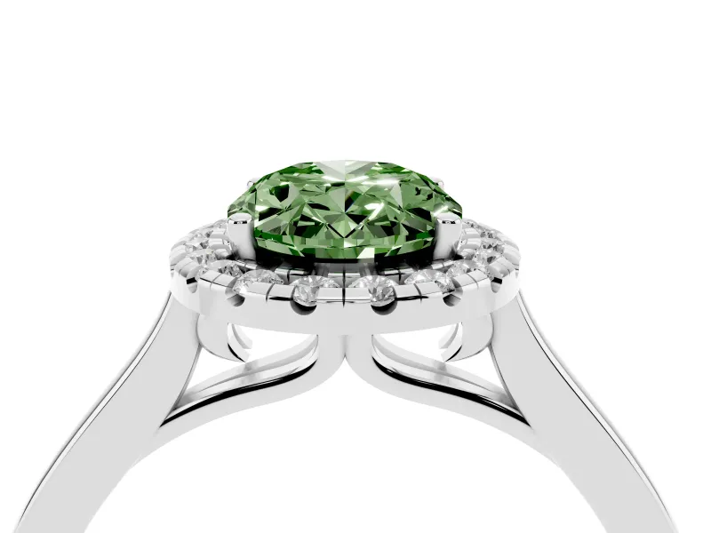 Oval Halo Engagement Ring Setting for a Fancy Green Lab-Grown Diamond | Flat Tapered Band | Sterling Silver