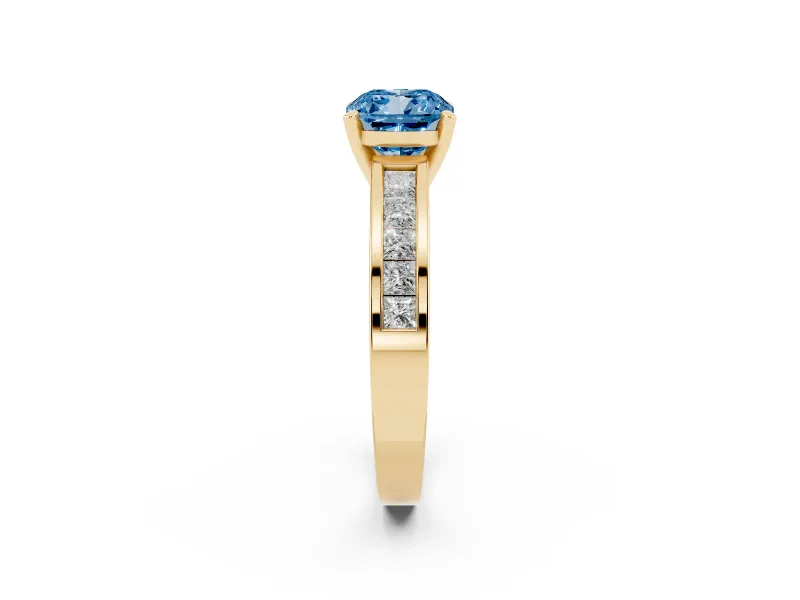Cushion Cut Channel Engagement Ring Setting for a Fancy Blue Lab-Grown Diamond | Yellow Gold