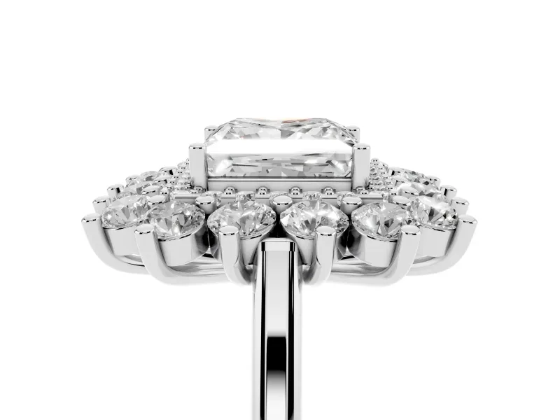 Princess Cut Floral Double Halo Engagement Ring Setting | Plain Band | White Gold
