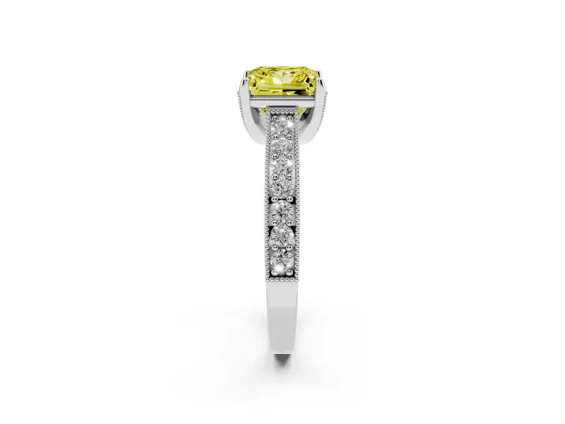 Princess Cut Hidden Halo Engagement Ring Setting for a Fancy Yellow Lab-Grown Diamond | Milgrain Pave | Platinum