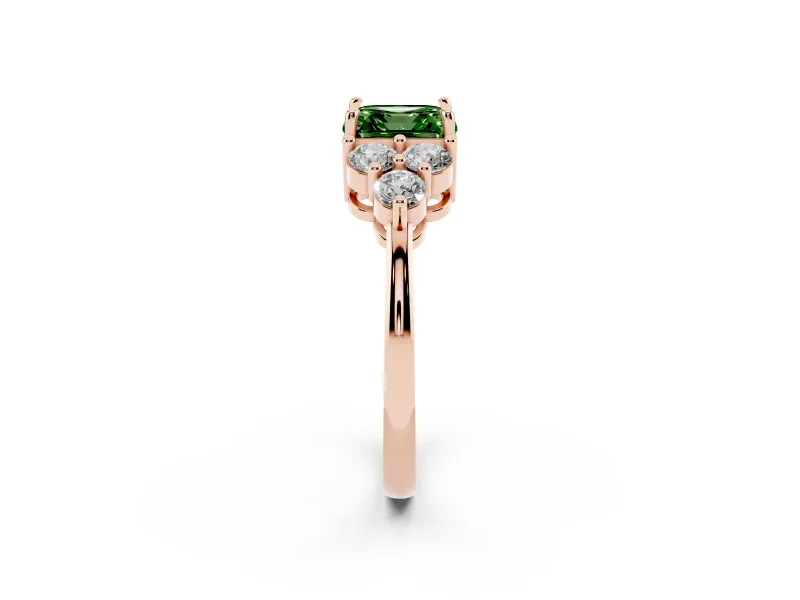 Asscher Cut Cluster Side Stone Engagement Ring Setting for a Fancy Green Lab-Grown Diamond | Plain Band | Rose Gold