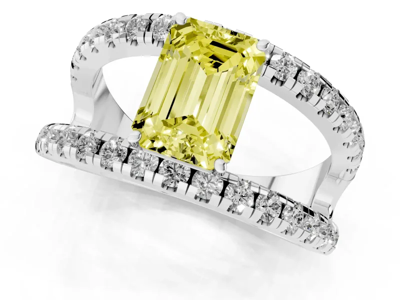 Emerald Cut Split Shank Pavé Engagement Ring Setting for a Fancy Yellow Lab-Grown Diamond | Platinum