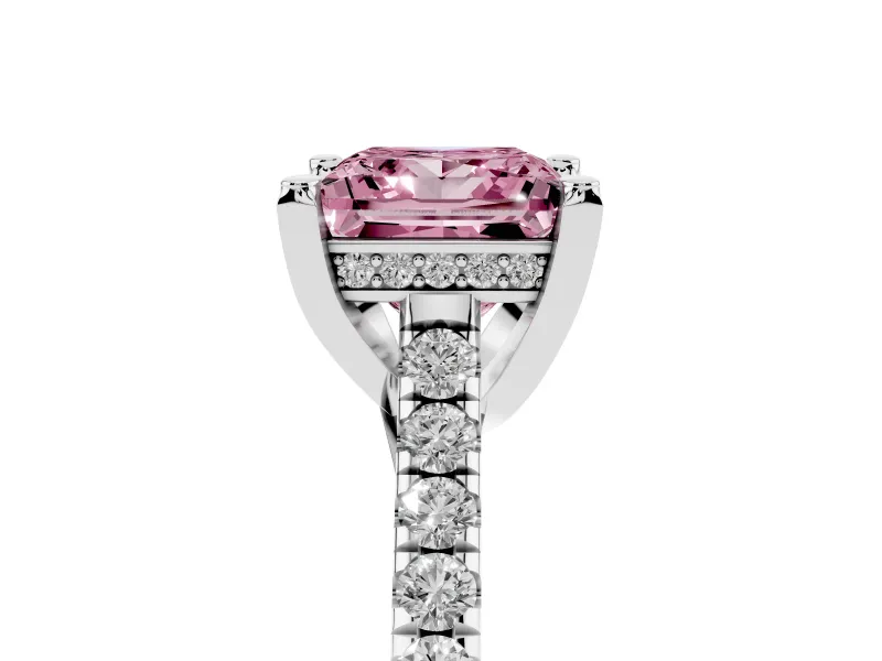 Princess Cut Hidden Halo Pave Engagement Ring Setting for a Fancy Pink Lab-Grown Diamond | Claw Prongs | White Gold