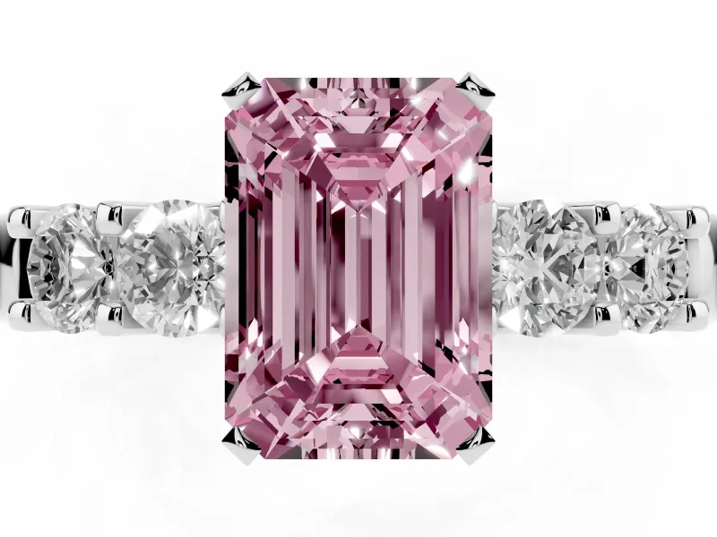 Emerald Cut Five Stone Engagement Ring Setting for a Fancy Pink Lab-Grown Diamond | Platinum