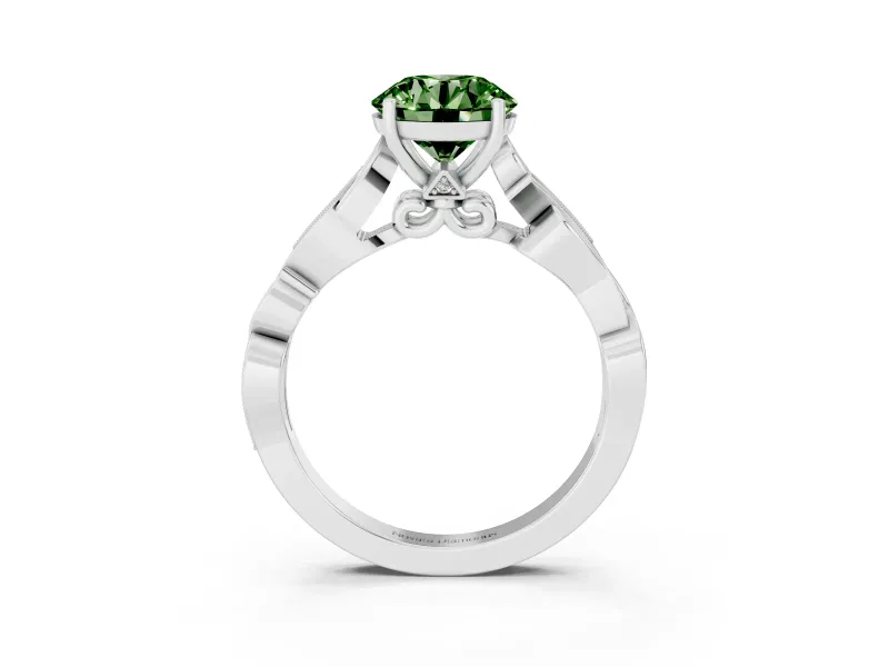 Round Vine Engagement Ring Setting for a Fancy Green Lab-Grown Diamond | Sterling Silver