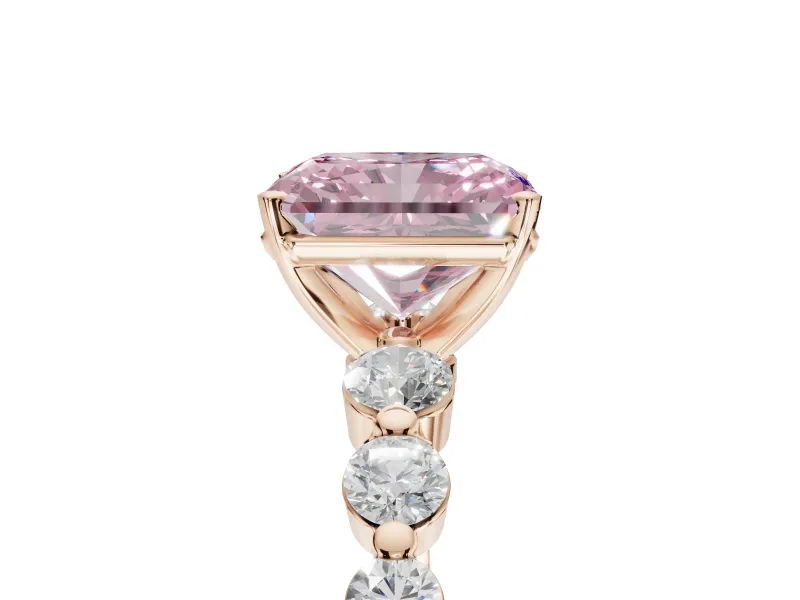 Radiant Cut Graduated Side Stone Engagement Ring Setting for a Fancy Pink Lab-Grown Diamond | Rose Gold