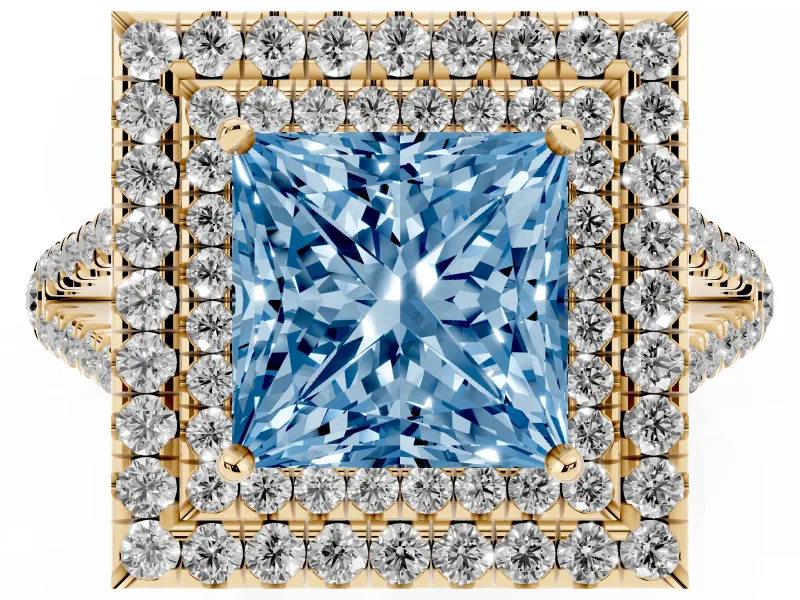 Princess Cut Halo Engagement Ring Setting for a Fancy Blue Lab-Grown Diamond | Yellow Gold - Design NV-24799