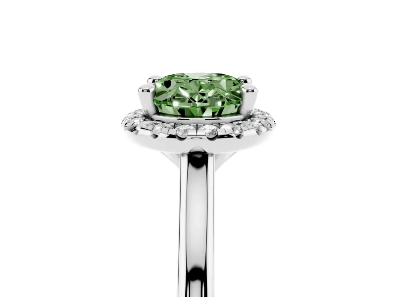 Oval Halo Engagement Ring Setting for a Fancy Green Lab-Grown Diamond | Plain Polished Band | Sterling Silver