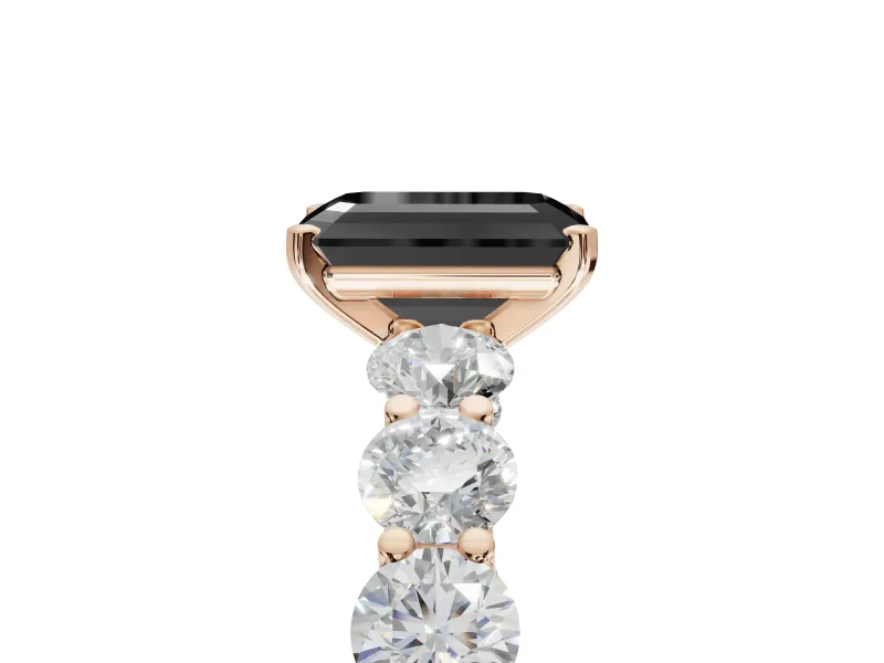Emerald Cut Side Stone Engagement Ring Setting for a Black Center | Rose Gold