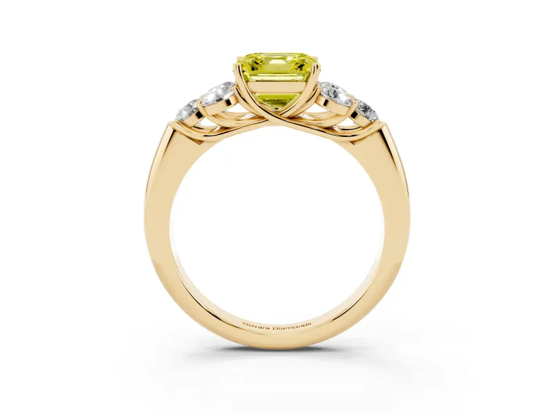 Asscher Cut Side Stone Engagement Ring Setting for a Fancy Yellow Lab-Grown Diamond | Yellow Gold