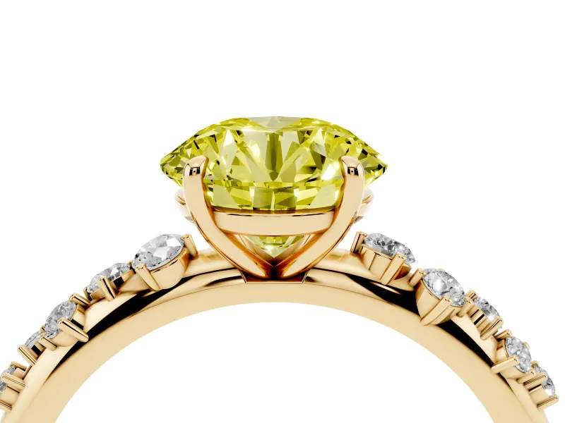 Round Graduated Solitaire Engagement Ring Setting for a Fancy Yellow Lab-Grown Diamond | Yellow Gold