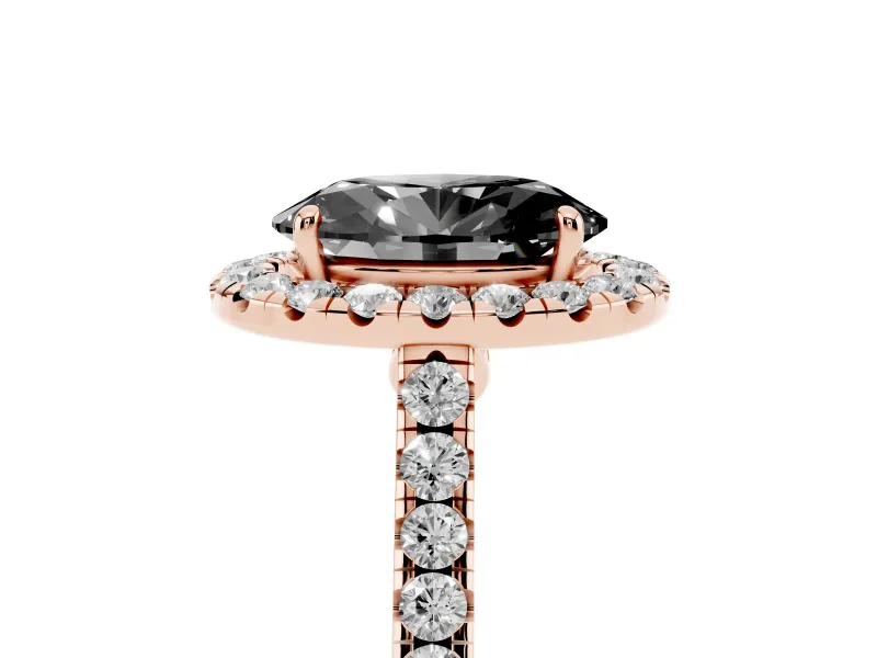 Oval Halo Engagement Ring Setting for a Black Center | Pavé Shoulders | Rose Gold