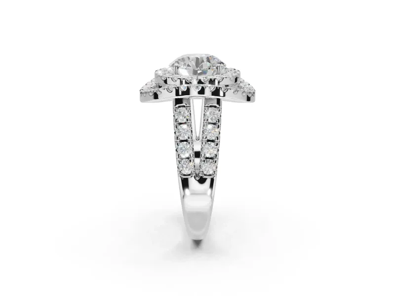 Round Double Halo Split Shank Engagement Ring Setting | Multi-Row Pavé | Platinum