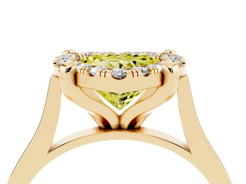 Heart-Shaped Claw Corner Halo Engagement Ring Setting for a Fancy Yellow Lab-Grown Diamond | Plain Band | Yellow Gold