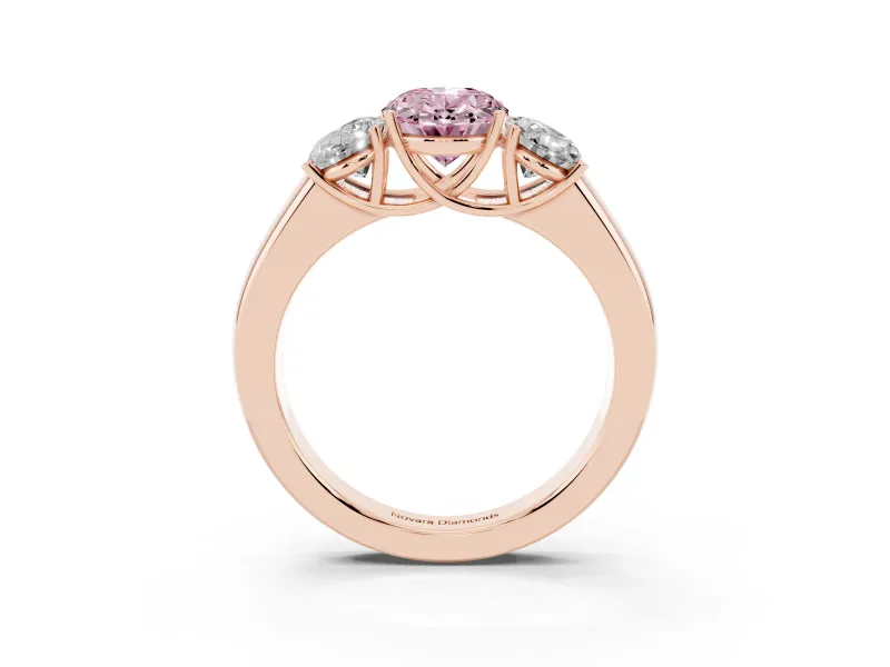 Oval 3 Stone Engagement Ring Setting for a Fancy Pink Lab-Grown Diamond | Rose Gold