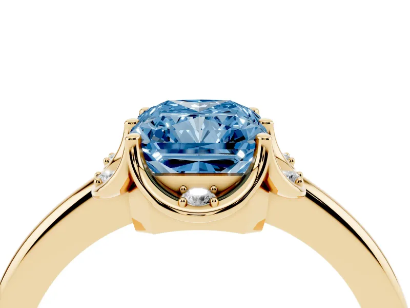 Radiant Cut Petal Halo Engagement Ring Setting for a Fancy Blue Lab-Grown Diamond | Yellow Gold
