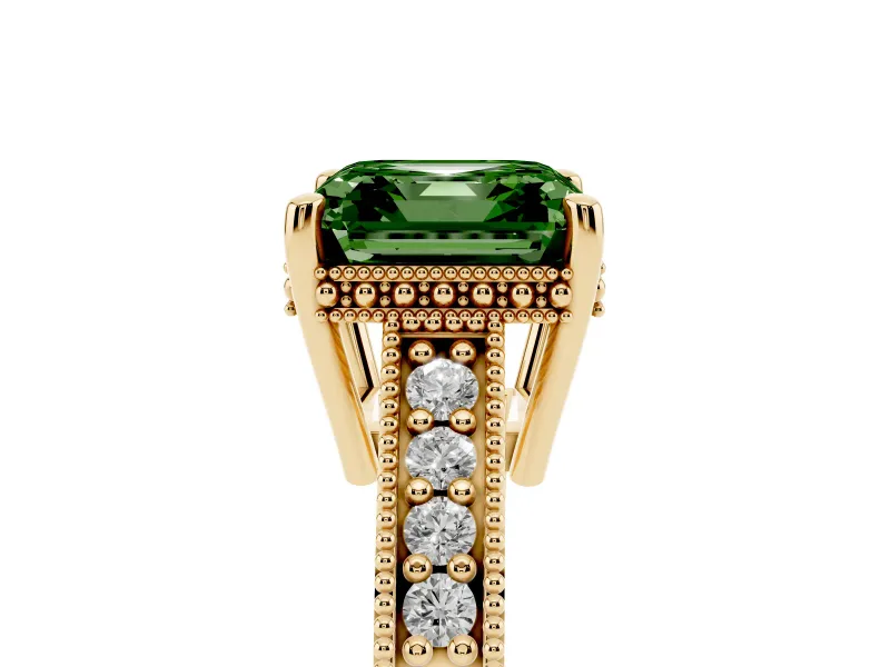 Asscher Cut Engraved Engagement Ring Setting for a Fancy Green Lab-Grown Diamond | Yellow Gold
