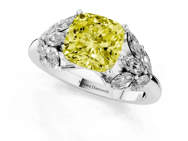 Cushion Cut Leaf Engagement Ring Setting for a Fancy Yellow Lab-Grown Diamond | Sterling Silver