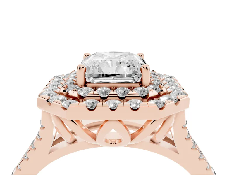 Radiant Cut Halo Split Shank Engagement Ring Setting | Rose Gold