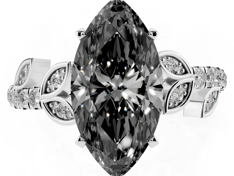 Marquise Leaf Pavé Engagement Ring Setting for a Black Center | Sterling Silver