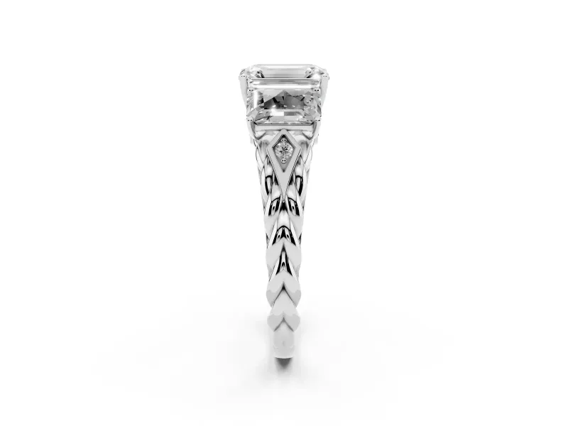Emerald Cut Diamond Three-Stone Ring Set in Platinum with Braided Band