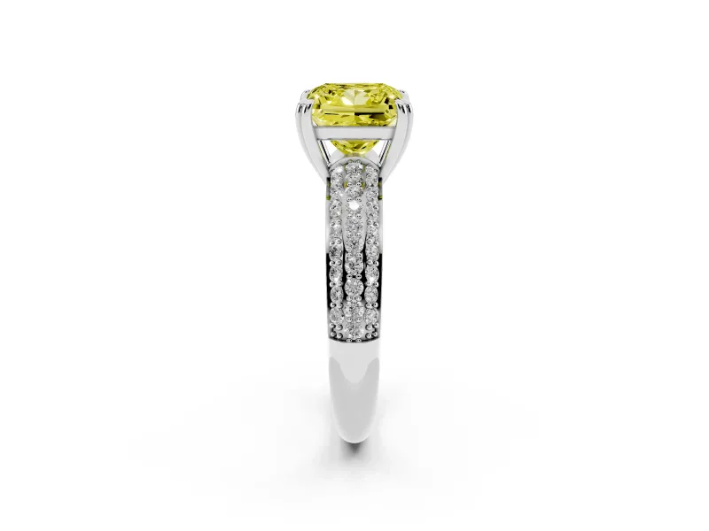 Princess Cut Three Row Pave Engagement Ring Setting for a Fancy Yellow Lab-Grown Diamond | Double Claws | White Gold