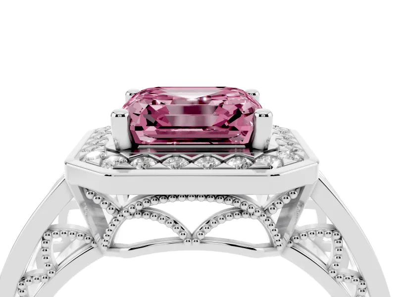 Asscher Cut Halo Engagement Ring Setting for a Fancy Pink Lab-Grown Diamond | Channel-Set Split Shank | Sterling Silver