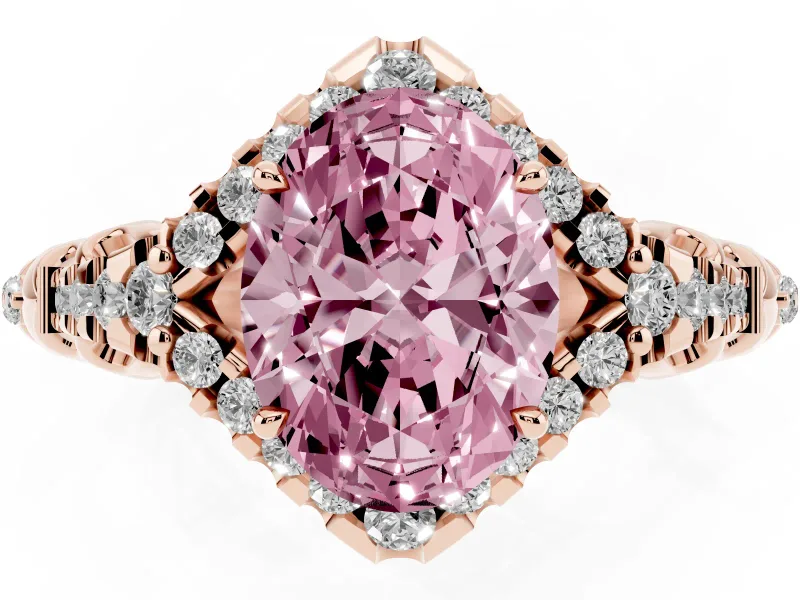 Oval Hidden Halo Filigree Engagement Ring Setting for a Fancy Pink Lab-Grown Diamond | Rose Gold