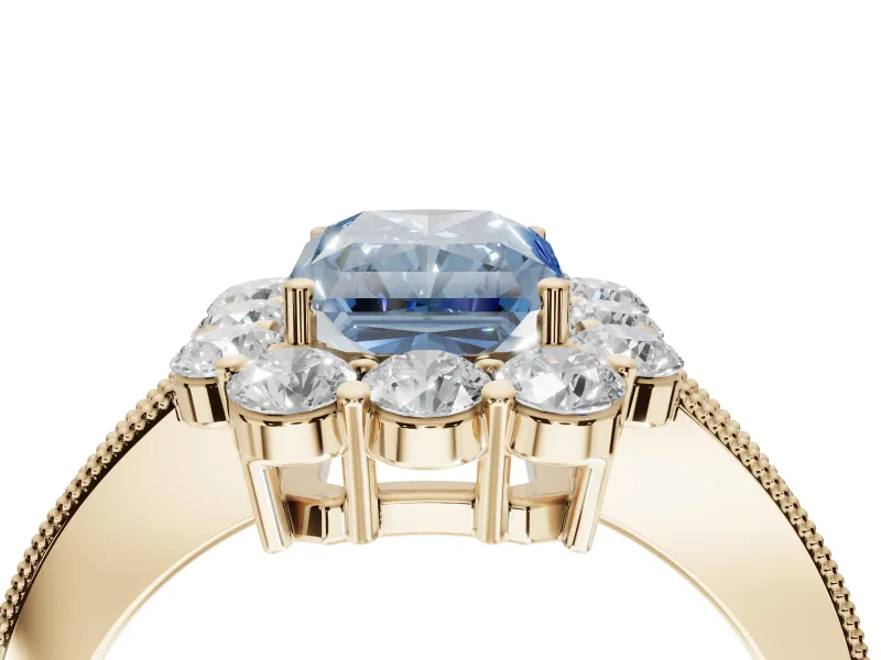 Radiant Cut Halo Engagement Ring Setting for a Fancy Blue Lab-Grown Diamond | Yellow Gold - Design NV-24711