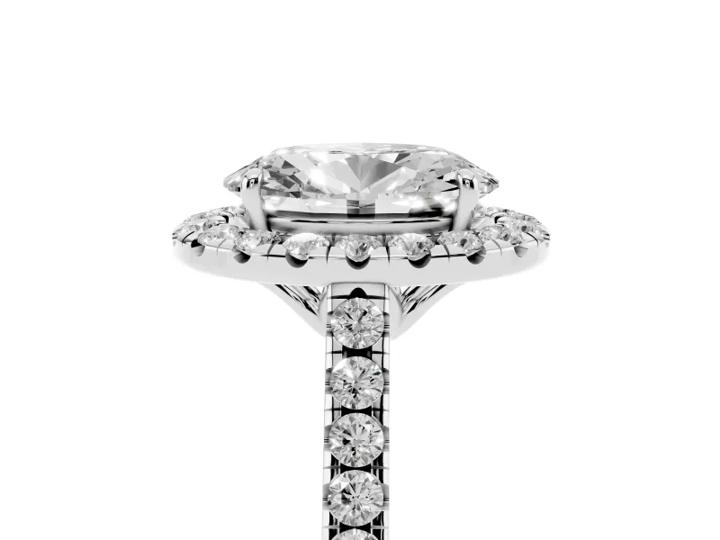 Oval Raised Halo Engagement Ring Setting | Pave Band | White Gold