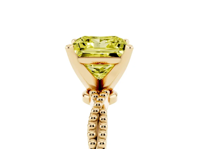 Princess Cut Twisted Engagement Ring Setting for a Fancy Yellow Lab-Grown Diamond | Beaded Twist | Yellow Gold