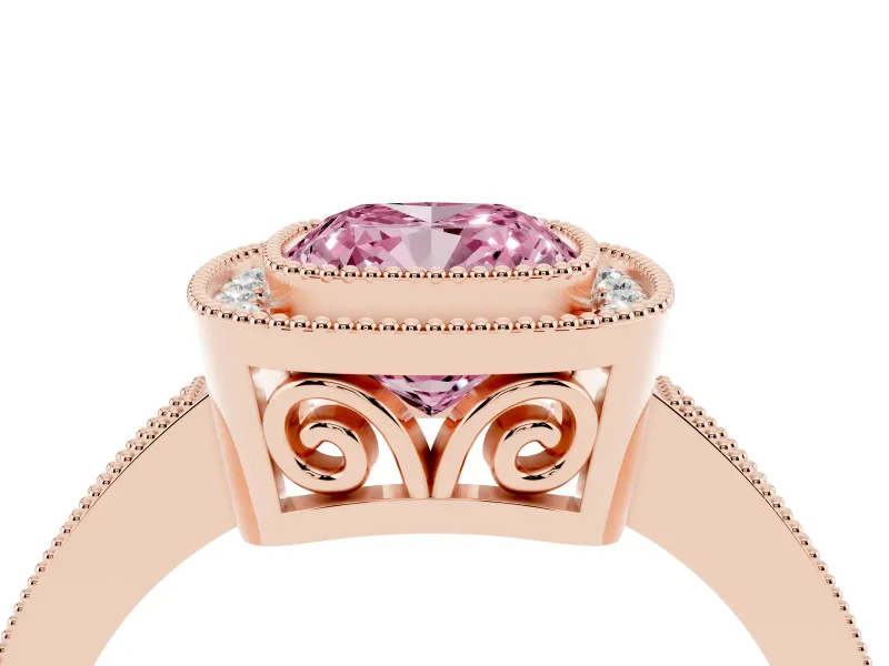 Cushion Cut Milgrain Halo Engagement Ring Setting for a Fancy Pink Lab-Grown Diamond | Rose Gold