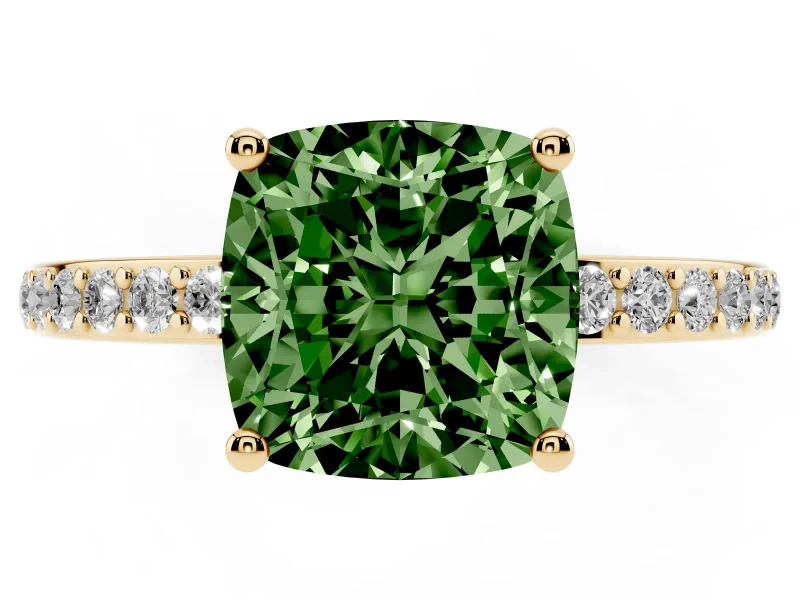 Cushion Cut Hidden Halo Engagement Ring Setting for a Fancy Green Lab-Grown Diamond | Yellow Gold