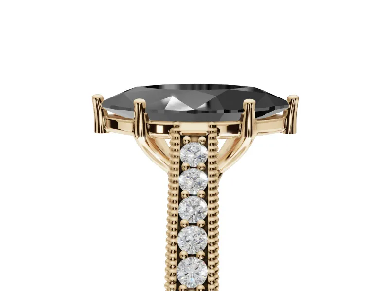 Marquise Vintage Pavé Engagement Ring Setting for a Black Center | Yellow Gold
