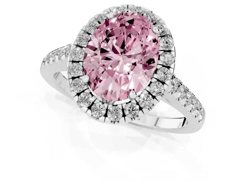 Oval Raised Halo Engagement Ring Setting for a Fancy Pink Lab-Grown Diamond | Sterling Silver