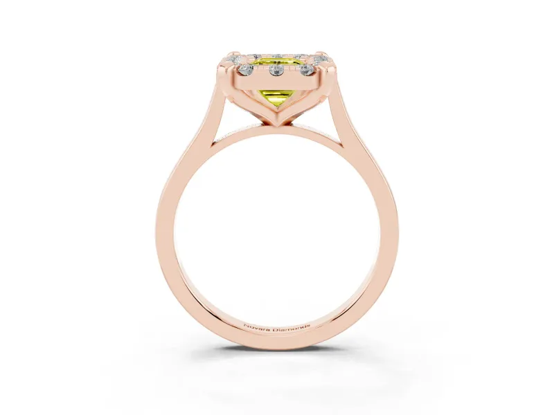 Emerald Cut Claw Corner Halo Engagement Ring Setting for a Fancy Yellow Lab-Grown Diamond | Slim Plain Band | Rose Gold