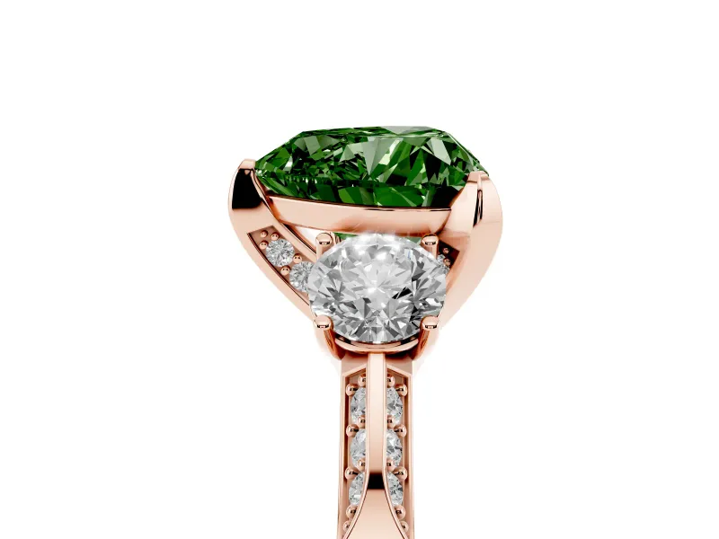 Heart-Shaped Hidden Halo Three Stone Engagement Ring Setting for a Fancy Green Lab-Grown Diamond | Rose Gold