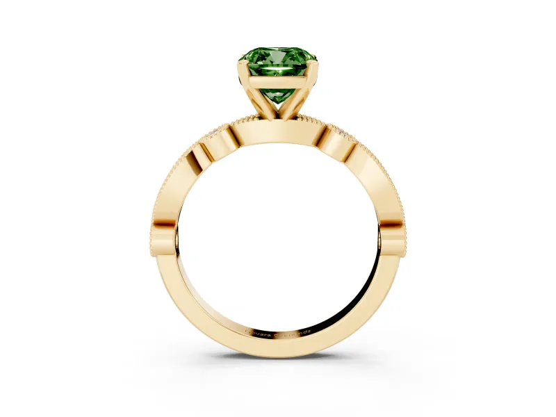 Cushion Cut Vintage Engagement Ring Setting for a Fancy Green Lab-Grown Diamond | Yellow Gold