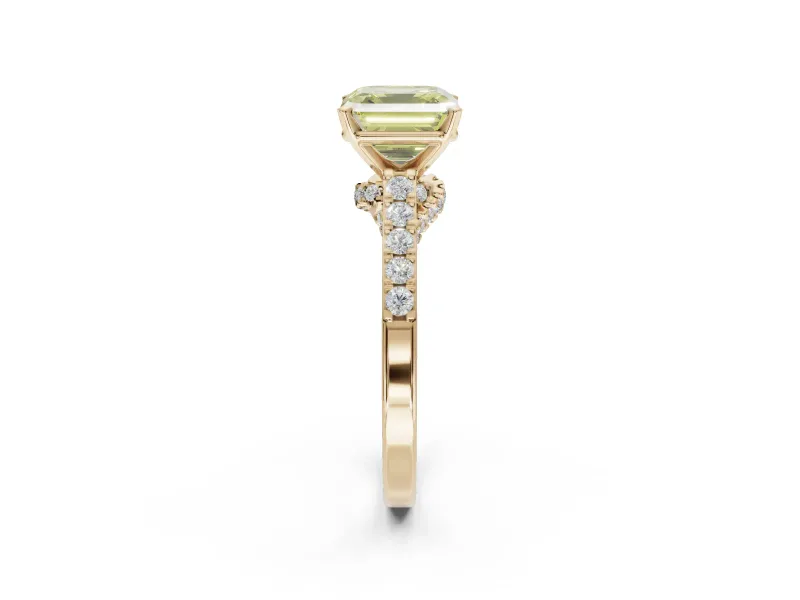 Asscher Cut Pavé Engagement Ring Setting for a Fancy Yellow Lab-Grown Diamond | Crossover Gallery | Yellow Gold