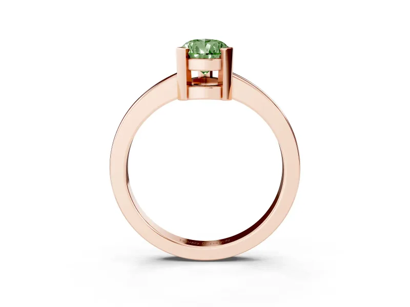 Fancy Green Pear Cut Diamond Solitaire Ring Set in Rose gold with Prong Head and Smooth Polished Band