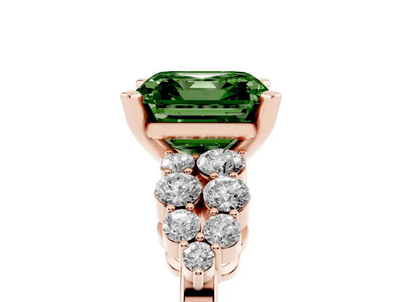 Fancy Green Asscher Cut Diamond Cluster Engagement Ring Set in Rose gold with Pavé Band and Prong Setting