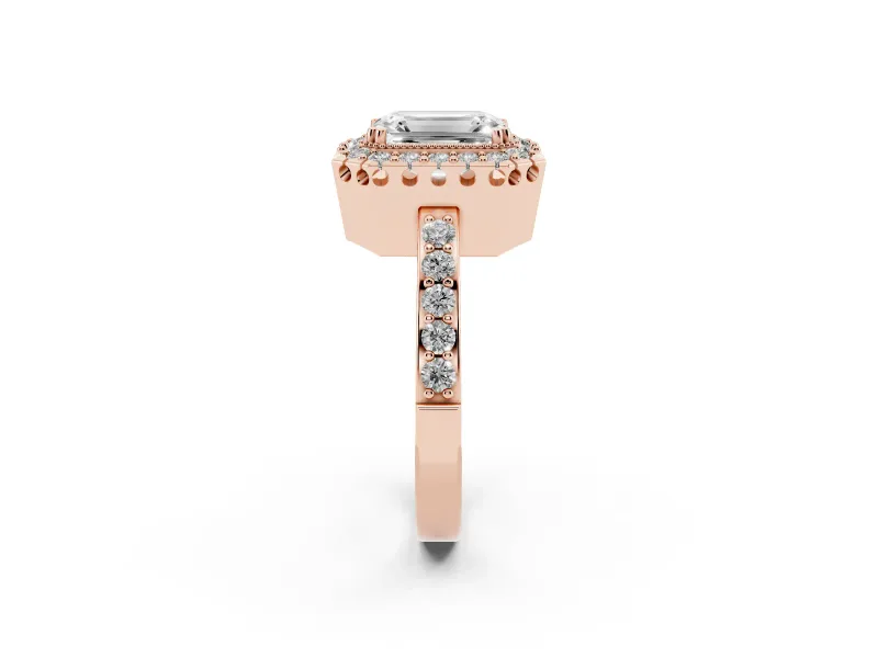 Emerald Cut Vintage Milgrain Halo Engagement Ring Setting | Pierced Gallery | Rose Gold