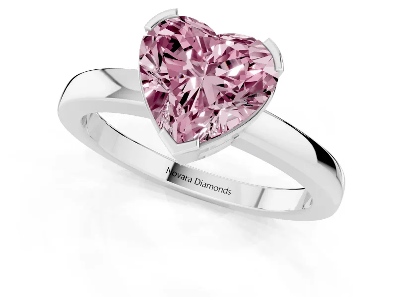 Heart-Shaped Solitaire Engagement Ring Setting for a Fancy Pink Lab-Grown Diamond | Flat Tab Prongs | Platinum