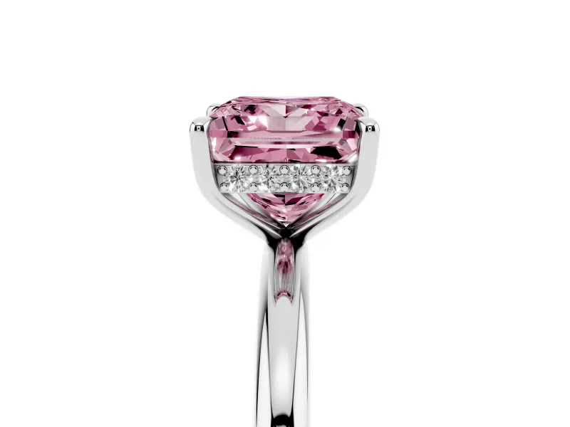 Fancy Pink Princess Cut Diamond Solitaire Ring Set in Platinum with Thin Band and Prong Setting